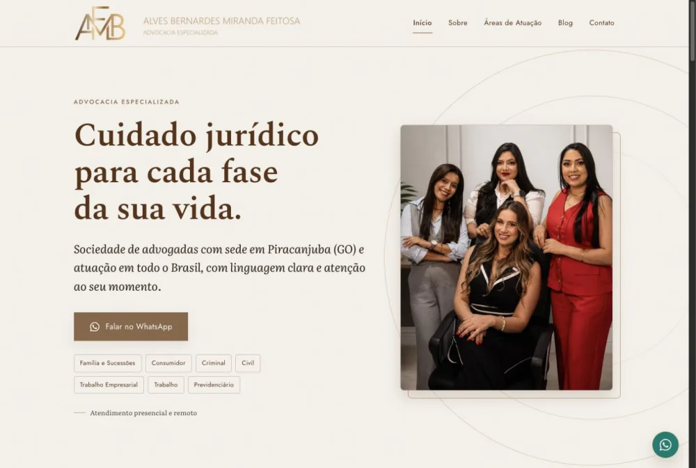 Página do site ABMF Advocacia
