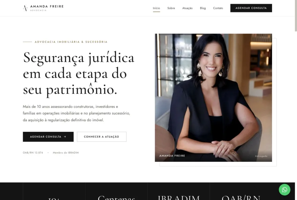 Página do site Amanda Freire Advocacia
