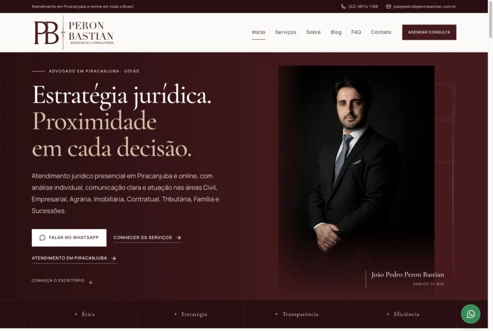 Página do site Peron Bastian Advocacia